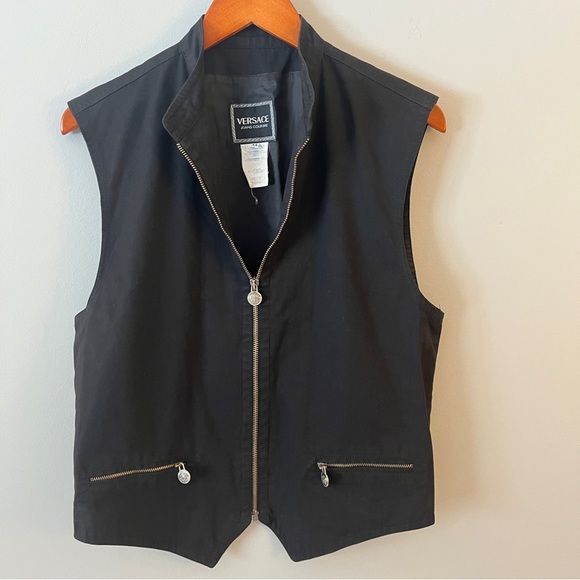 Versace Vest Womens Medium Black Jeans Couture Size M Medium Medusa Pulls Zip Up - Picture 1 of 16